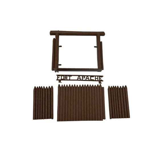 Marx 1950s Fort Apache Parts Brown Fence Panels Sign Lookouts 17 Pieces Vintage - Picture 8 of 11